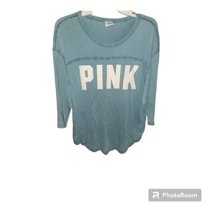 Pink Victoria's Secret Blue Logo 3/4 Sleeve T-shirt